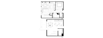 A black and white floor plan of a two-level home.